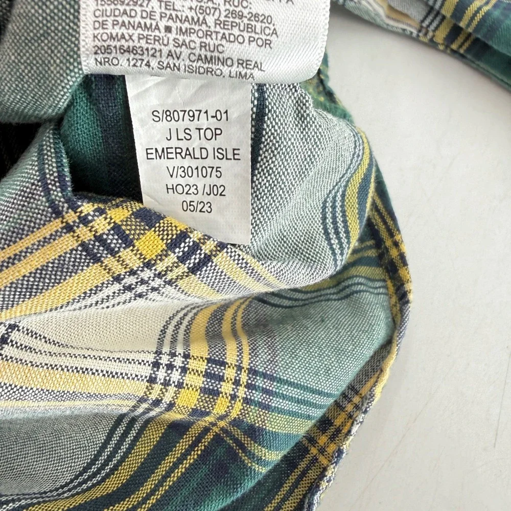 Old Navy Boys‎ 3T Plaid Flannel Button Down Shirt Emerald Isle Green 807971-01